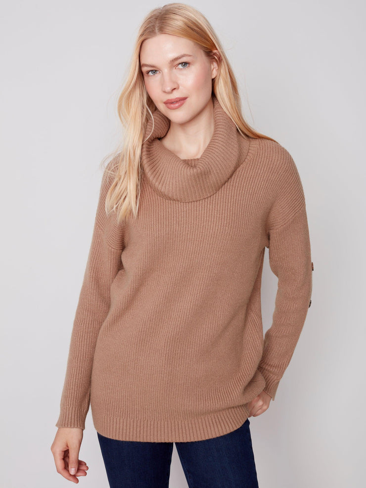 Button Sleeve Turtleneck Sweater