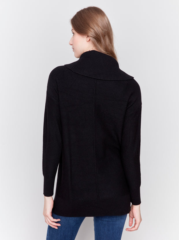 Long Side Seam Cowl Neck Sweater
