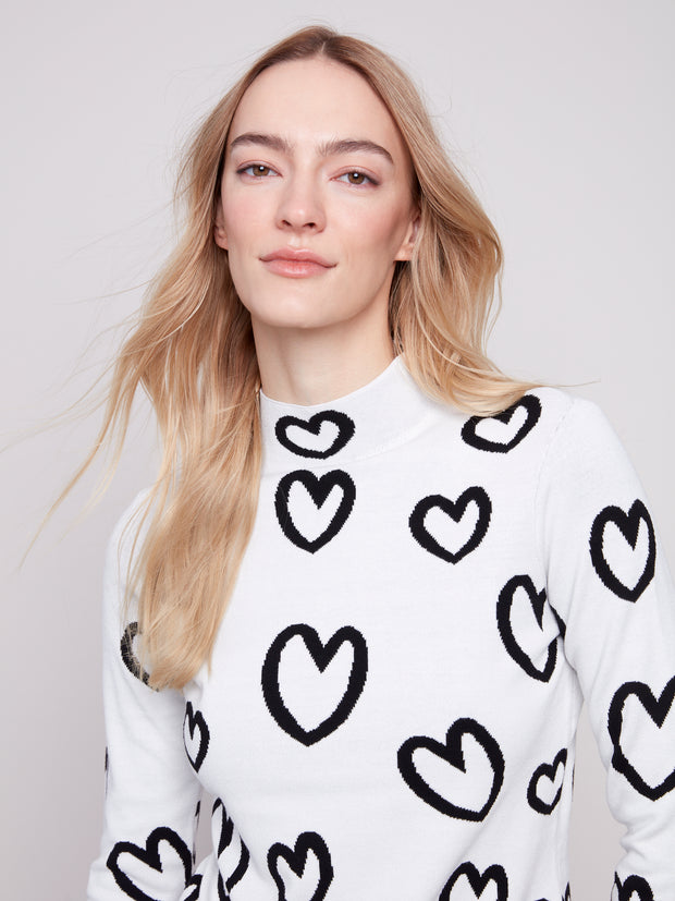 Mock Neck Reversible Heart Sweater