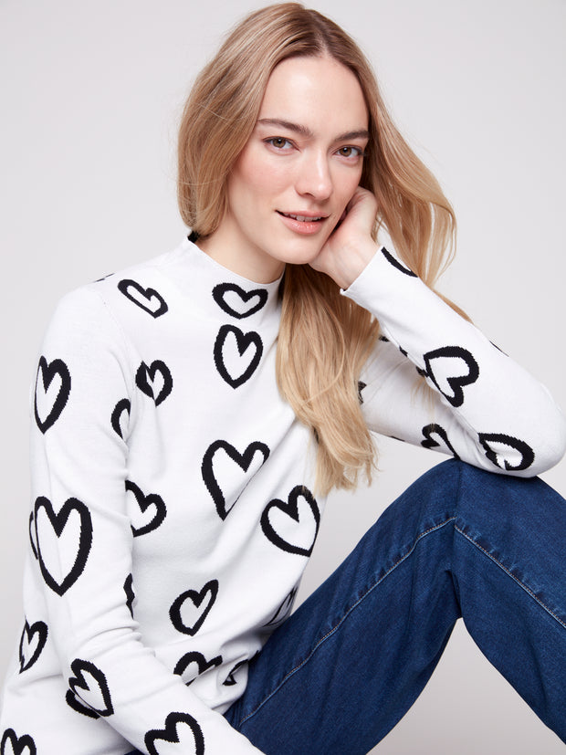 Mock Neck Reversible Heart Sweater