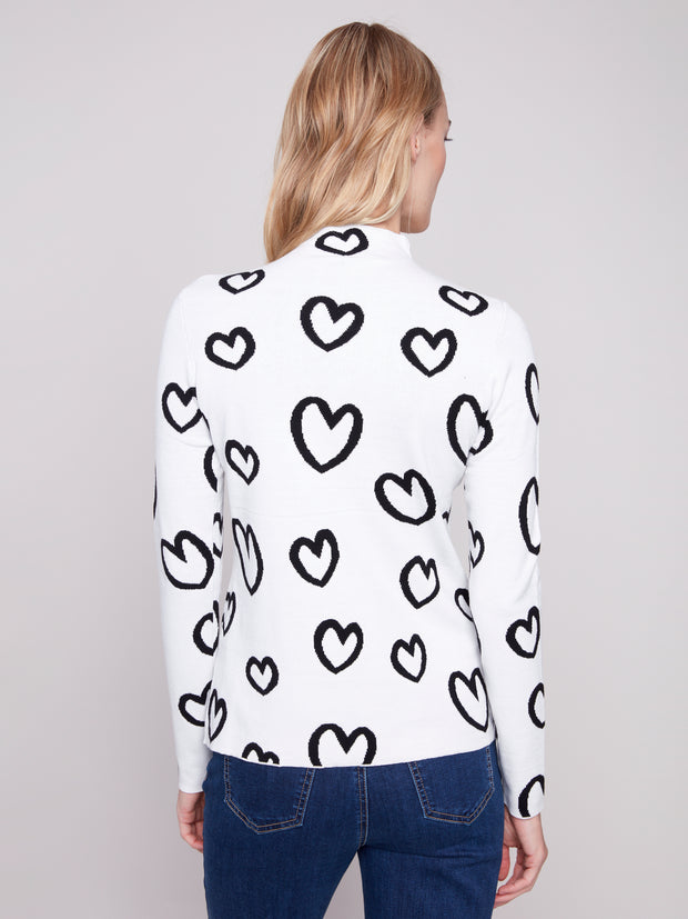 Mock Neck Reversible Heart Sweater