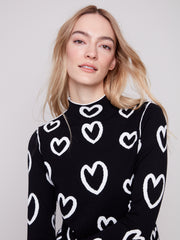 Mock Neck Reversible Heart Sweater