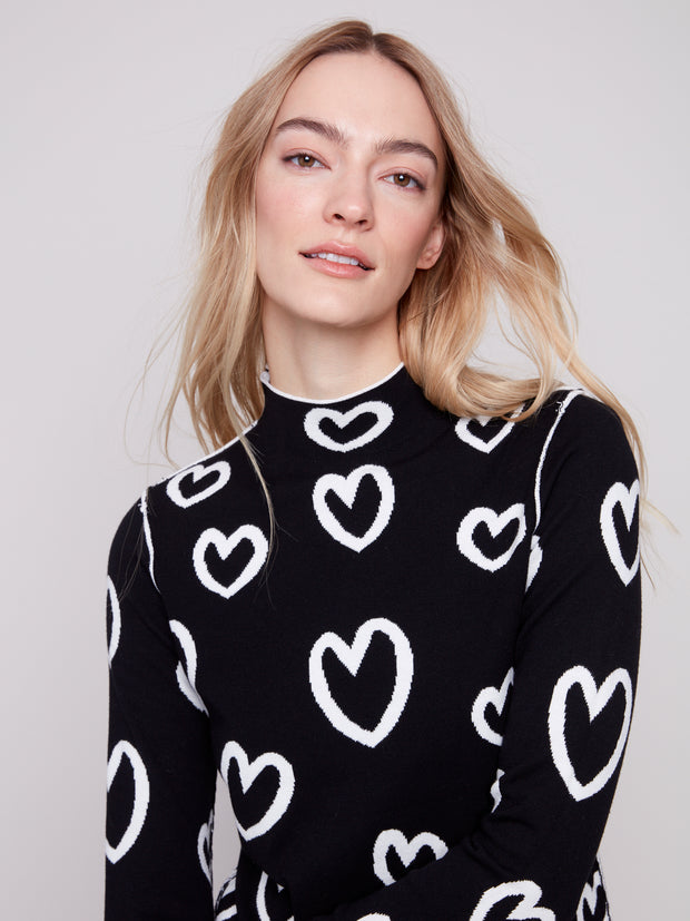 Mock Neck Reversible Heart Sweater