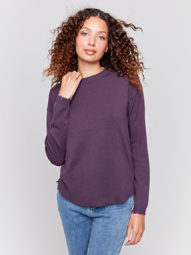 Plush Raw Hem Crew Neck Sweater