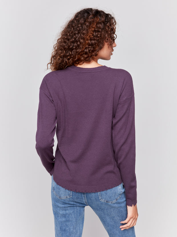 Plush Raw Hem Crew Neck Sweater