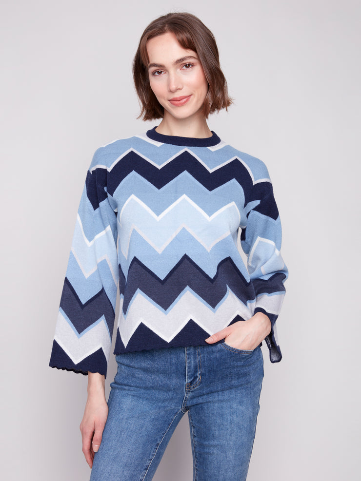 Chevron Print Crew Neck Sweater