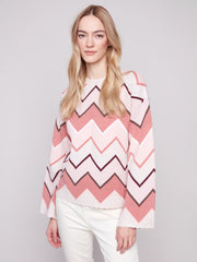 Chevron Print Crew Neck Sweater