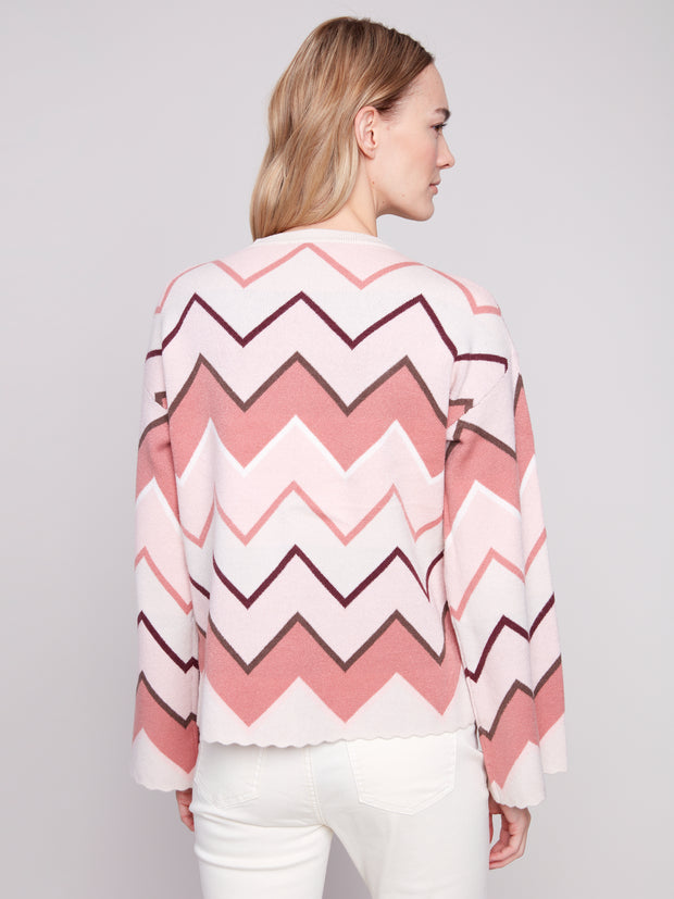 Chevron Print Crew Neck Sweater