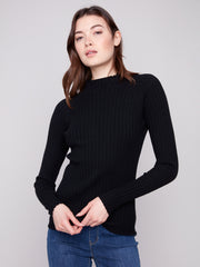 Fine Ribbed Mock Neck Sweater