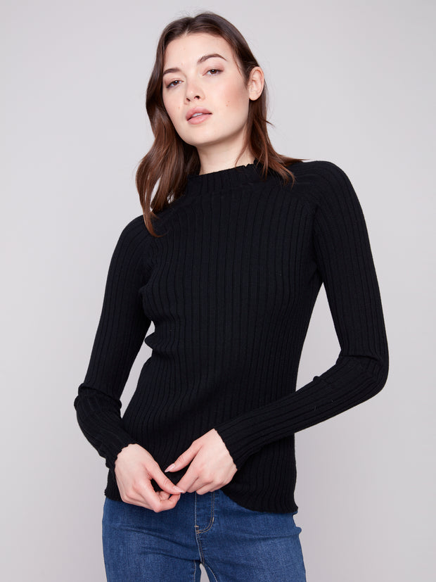 Fine Ribbed Mock Neck Sweater