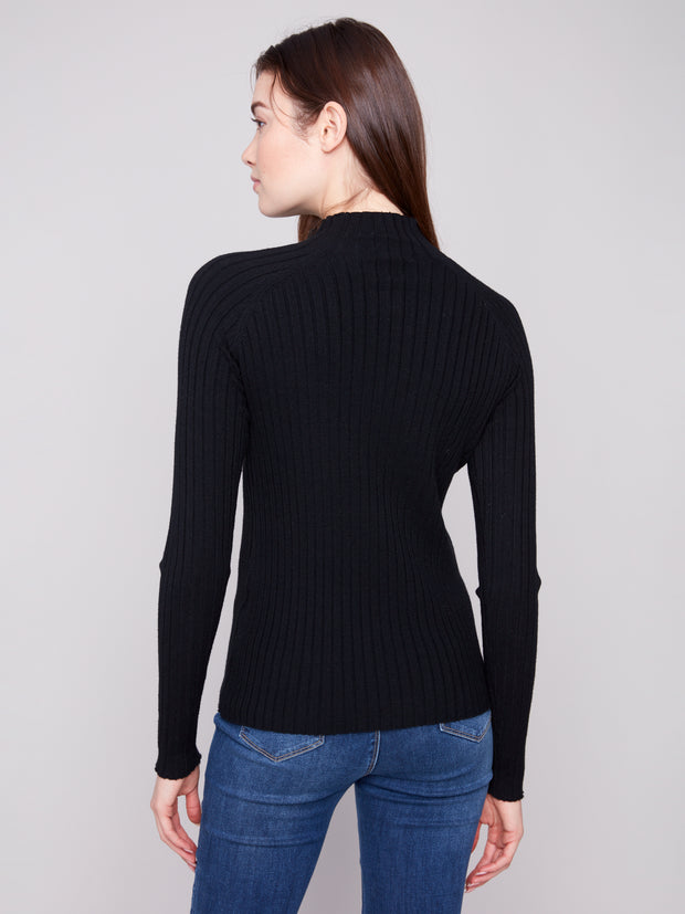 Fine Ribbed Mock Neck Sweater