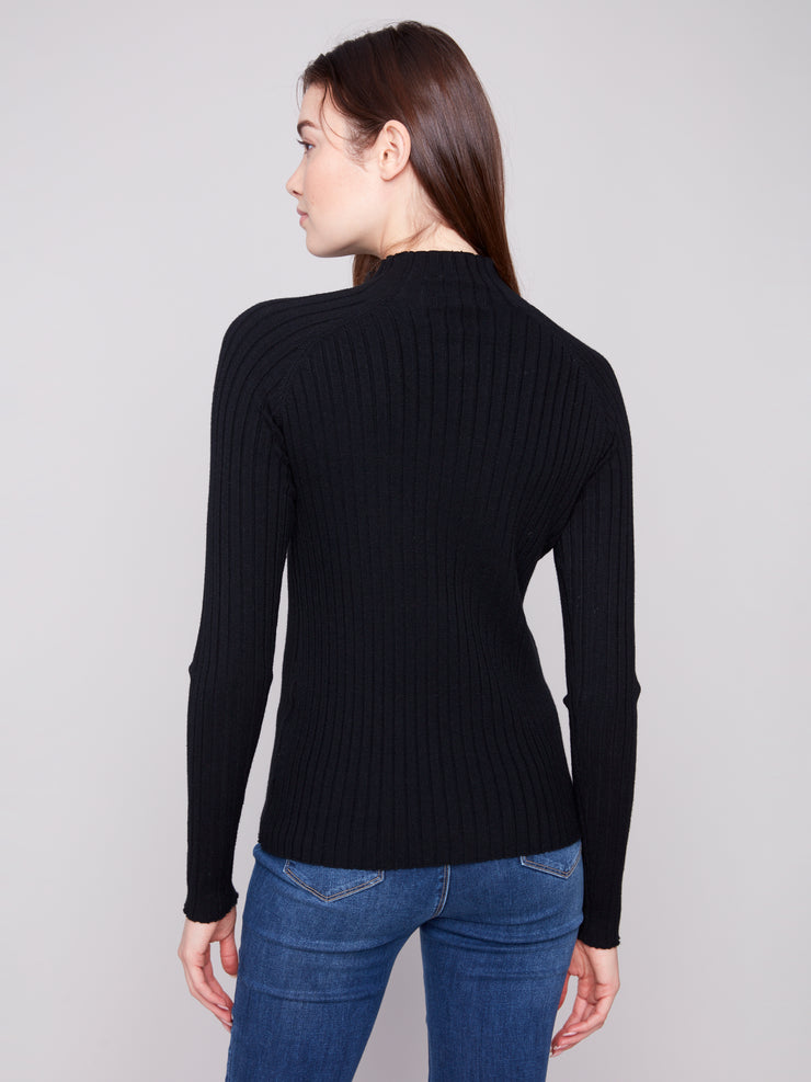 Fine Ribbed Mock Neck Sweater