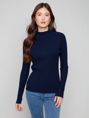 Fine Ribbed Mock Neck Sweater