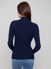 Fine Ribbed Mock Neck Sweater