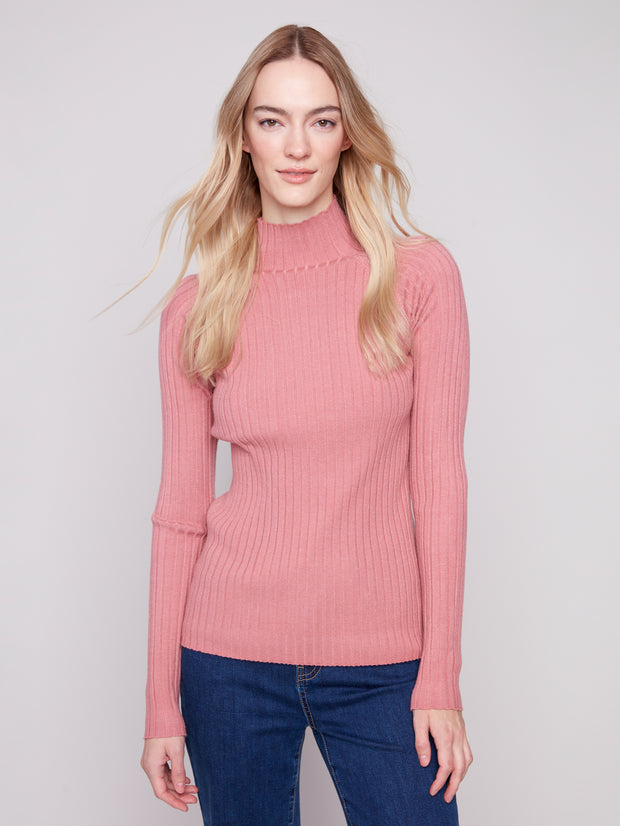 Fine Ribbed Mock Neck Sweater