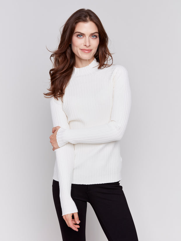 Ribbed Fine Mock Neck Sweater