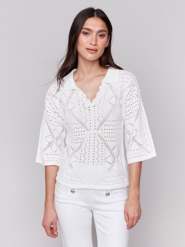 Collared Pointelle Sweater