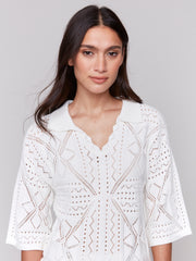 Collared Pointelle Sweater