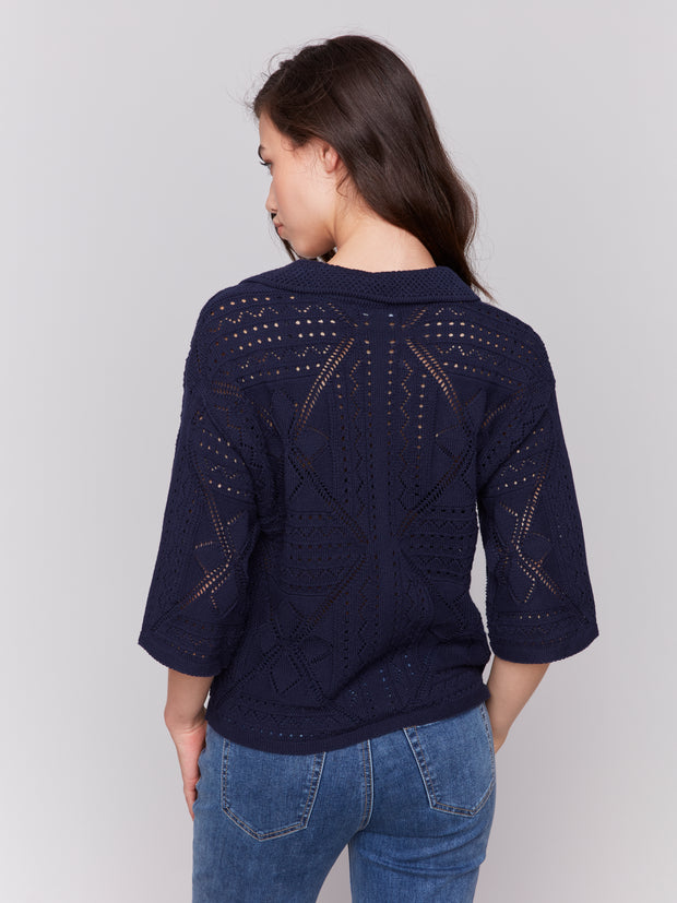 Collared Pointelle Sweater