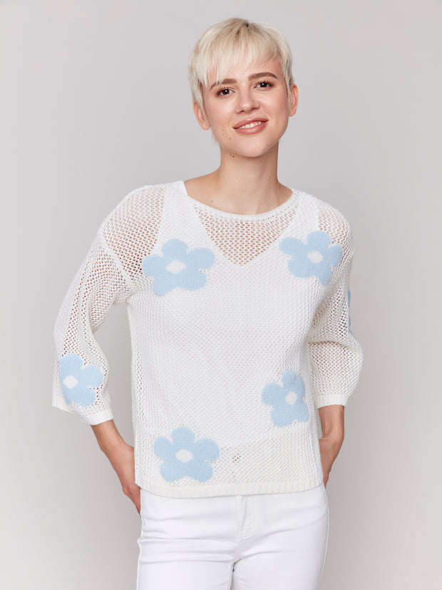 Crochet Sweater w/Blue Flowers