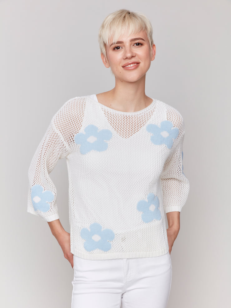 Crochet Sweater w/Blue Flowers