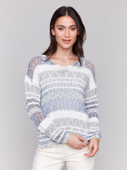 Long Sleeve V-Neck Ribbon Loop Sweater