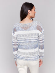 Long Sleeve V-Neck Ribbon Loop Sweater