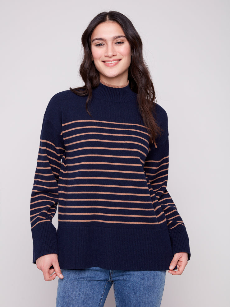 Mock Neck Stripe Sweater