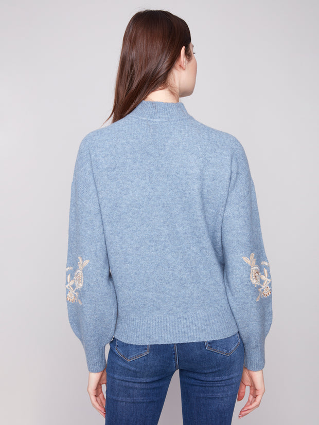 Mock Neck Embroidered Sweater