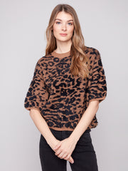 Elbow Sleeve Leopard Print Sweater
