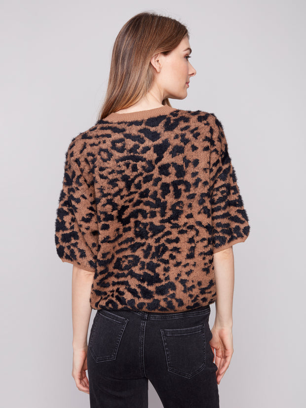 Elbow Sleeve Leopard Print Sweater
