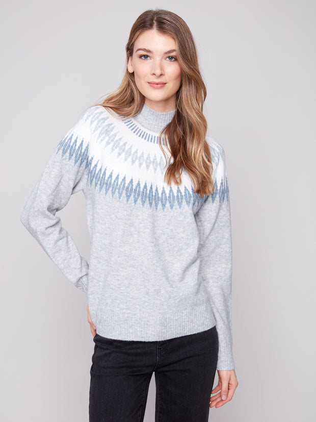 Jacquard Mock Neck Sweater