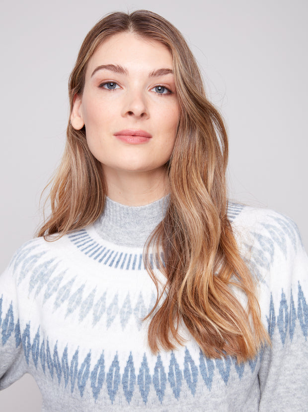 Jacquard Mock Neck Sweater