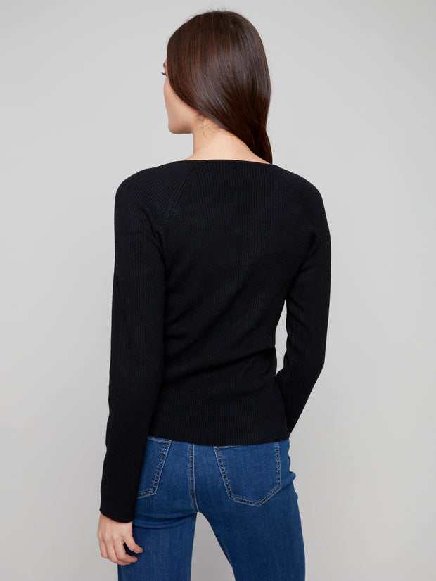 Ribbed Knit V-Neck Sweater