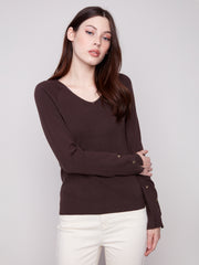 Ribbed Knit V-Neck Sweater