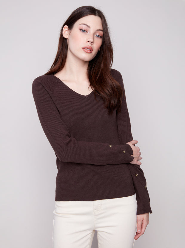 Ribbed Knit V-Neck Sweater
