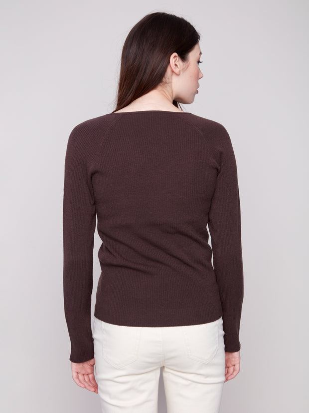 Ribbed Knit V-Neck Sweater