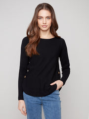 Boat Neck Button Detail Sweater