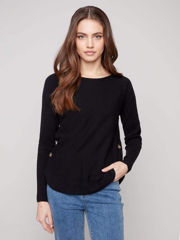 Boat Neck Button Detail Sweater