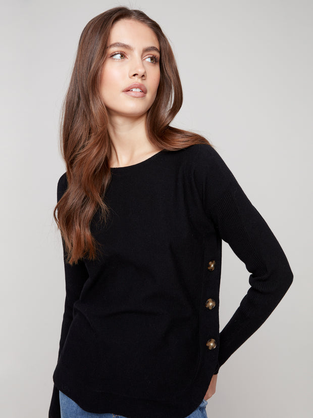 Boat Neck Button Detail Sweater