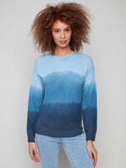 Crew Neck Ombre Print Sweater