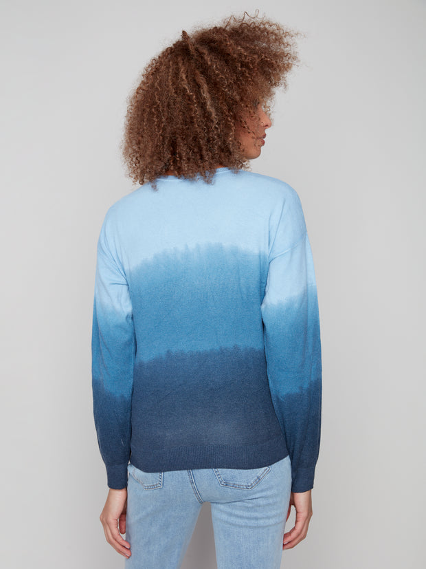 Crew Neck Ombre Print Sweater