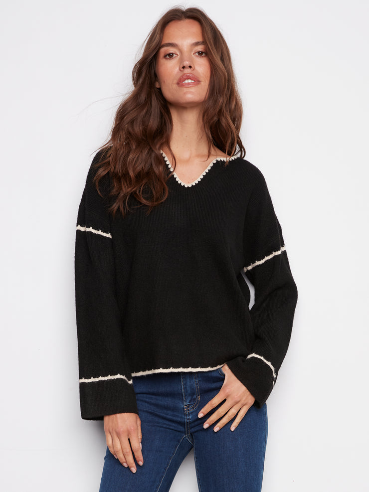 Trimmed V-Neck Sweater