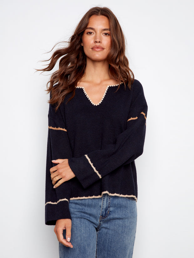 Trimmed V-Neck Sweater