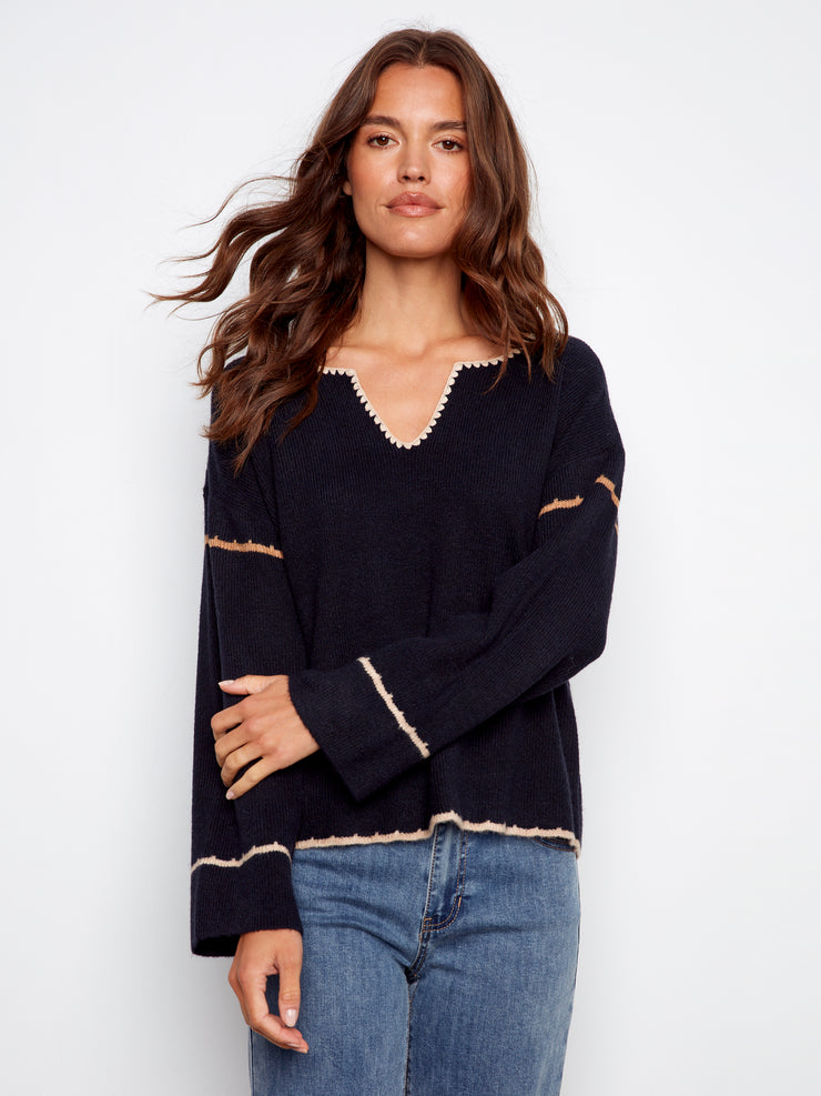 Trimmed V-Neck Sweater