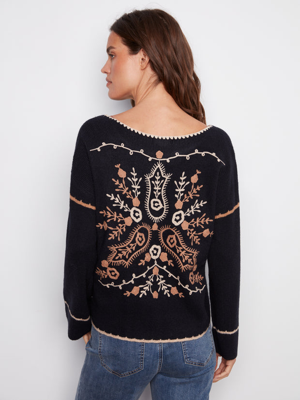 Trimmed V-Neck Sweater