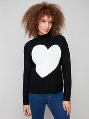 Mock Neck Heart Sweater