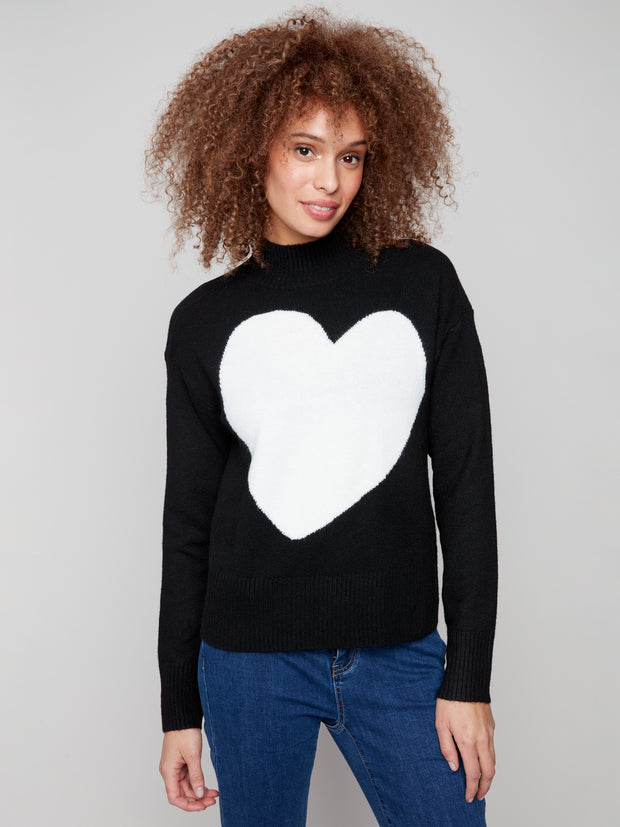 Mock Neck Heart Sweater
