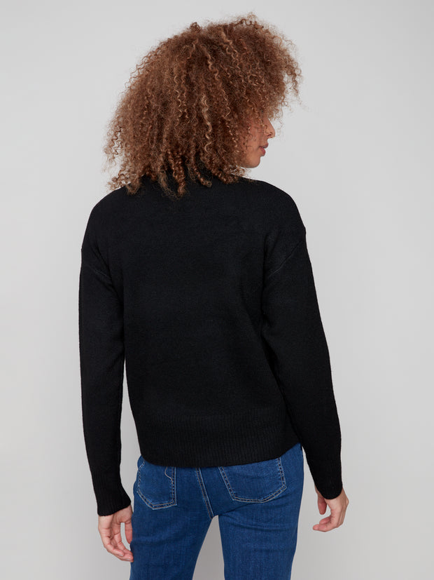 Mock Neck Heart Sweater