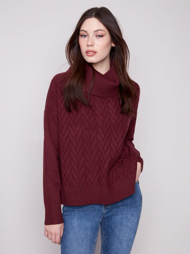 Cowl Neck Chevron Side Bow Sweater